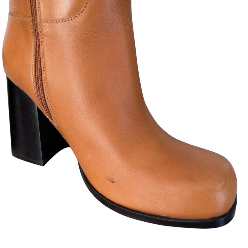 Free People Naomi Leather Square Toe Tall Heel Boots in Tuscan Tan Size 7.5 NWOT - Picture 13 of 16